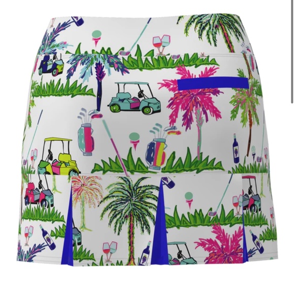 NEW Ladies' back pleat golf skort with Golf carts, drinks & palm trees. So fun!